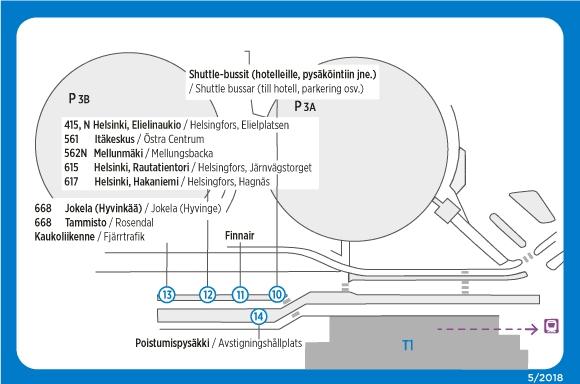 Bussipysäkkimuutoksia T1:n edustalla 21.5.2018