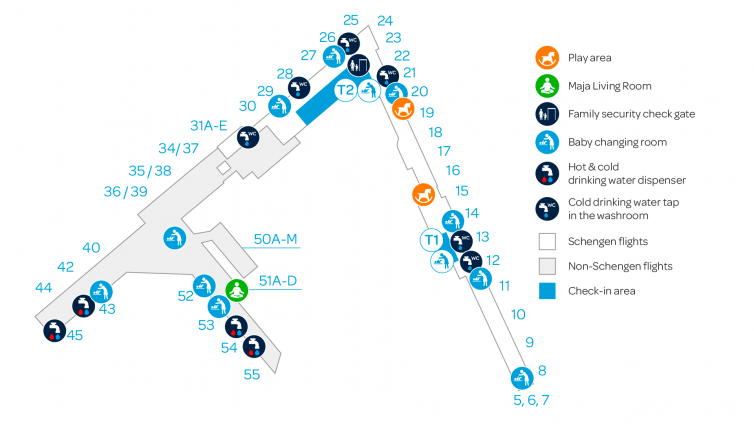 Map of Helsinki Airport's services for families