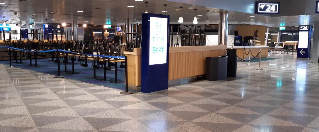 A closed restaurant at the airport terminal